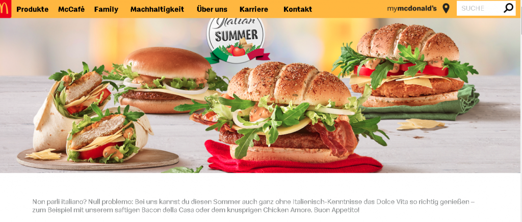 La pubblicità di McDonald's Austria/Österreich per la linea Italian Summer